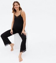 New Look Maternity Black Cami Trouser Pyjama Set with Spot Lace Trim